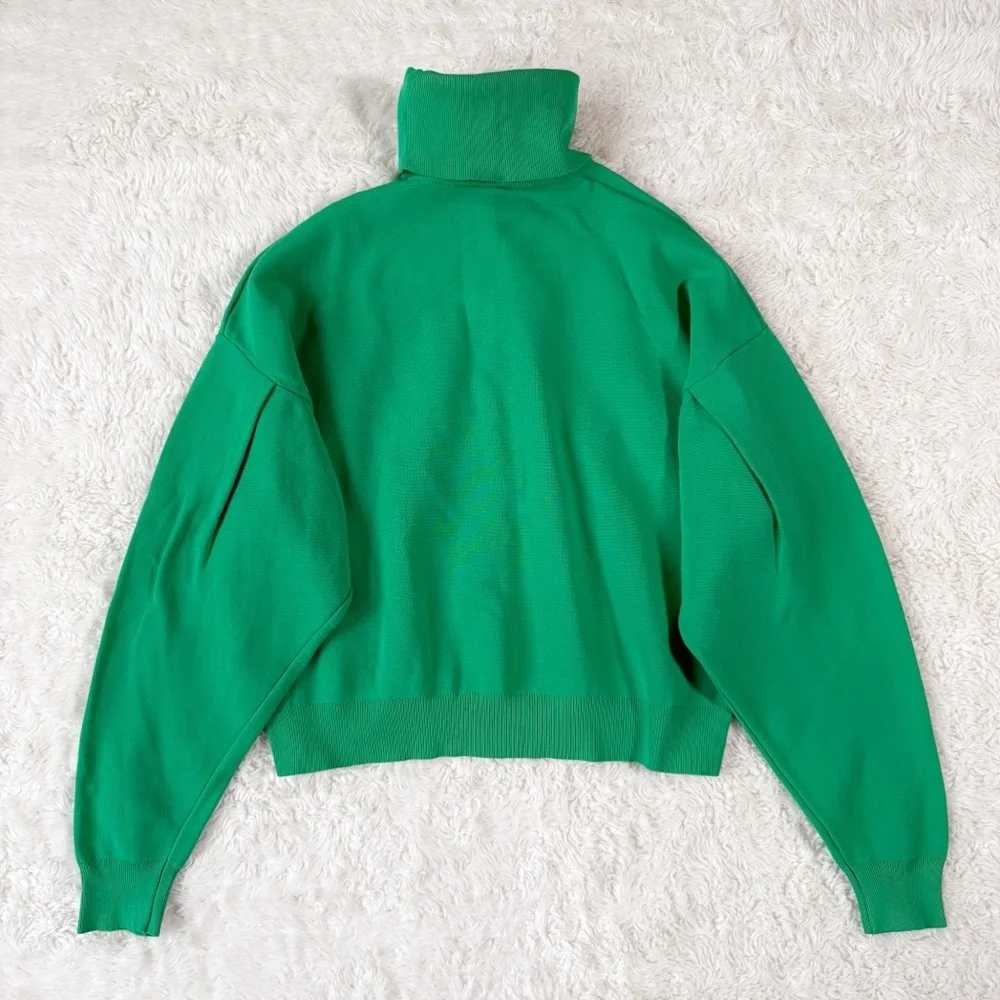 Zara Woman Green Oversized Knit Turtleneck Sweater SMALL Classic Preppy - Picture 3 of 6